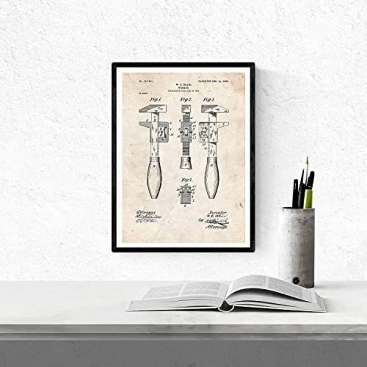 POSTER Set mit 4 Jahrgang Werkzeug Patenten A4 Rahmenlos - Klar, Papier (29.7/3cm) - Nacnic