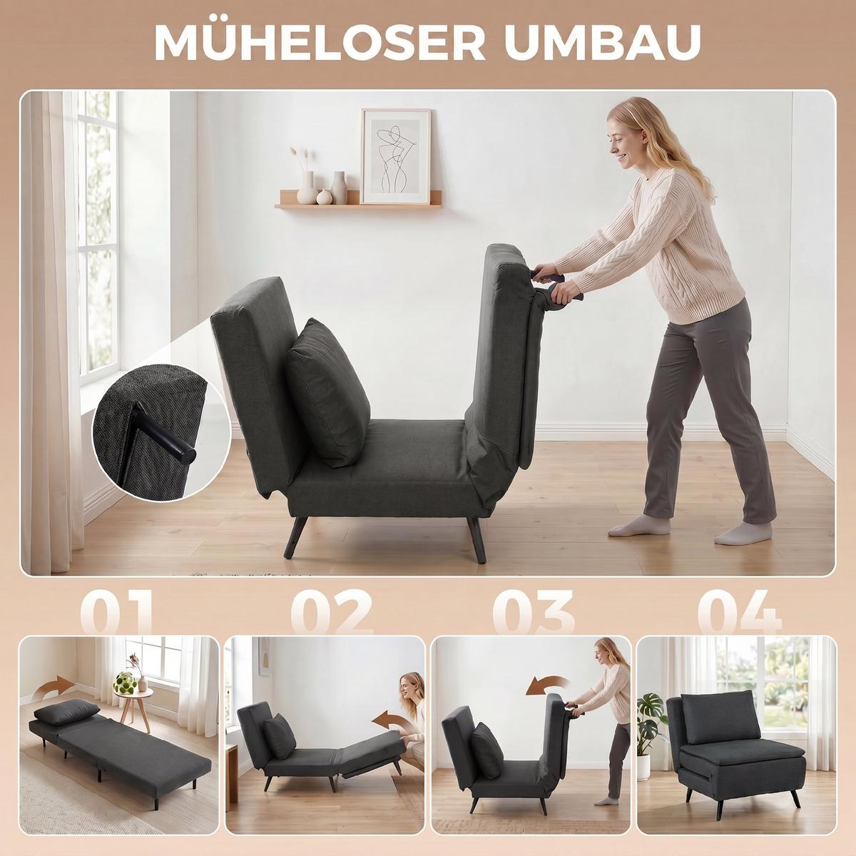 SCHLAFSESSEL Polyester Dunkelgrau - Dunkelgrau, Textil/Metall (89/79/90cm) - HOMCOM