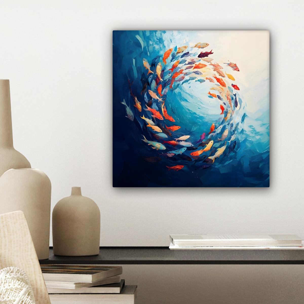 LEINWANDBILD Meer - Fische - Bunt - Dynamisch Deko Wohnzimmer 20x20 cm - Hellblau, Textil (20/20cm) - MuchoWow