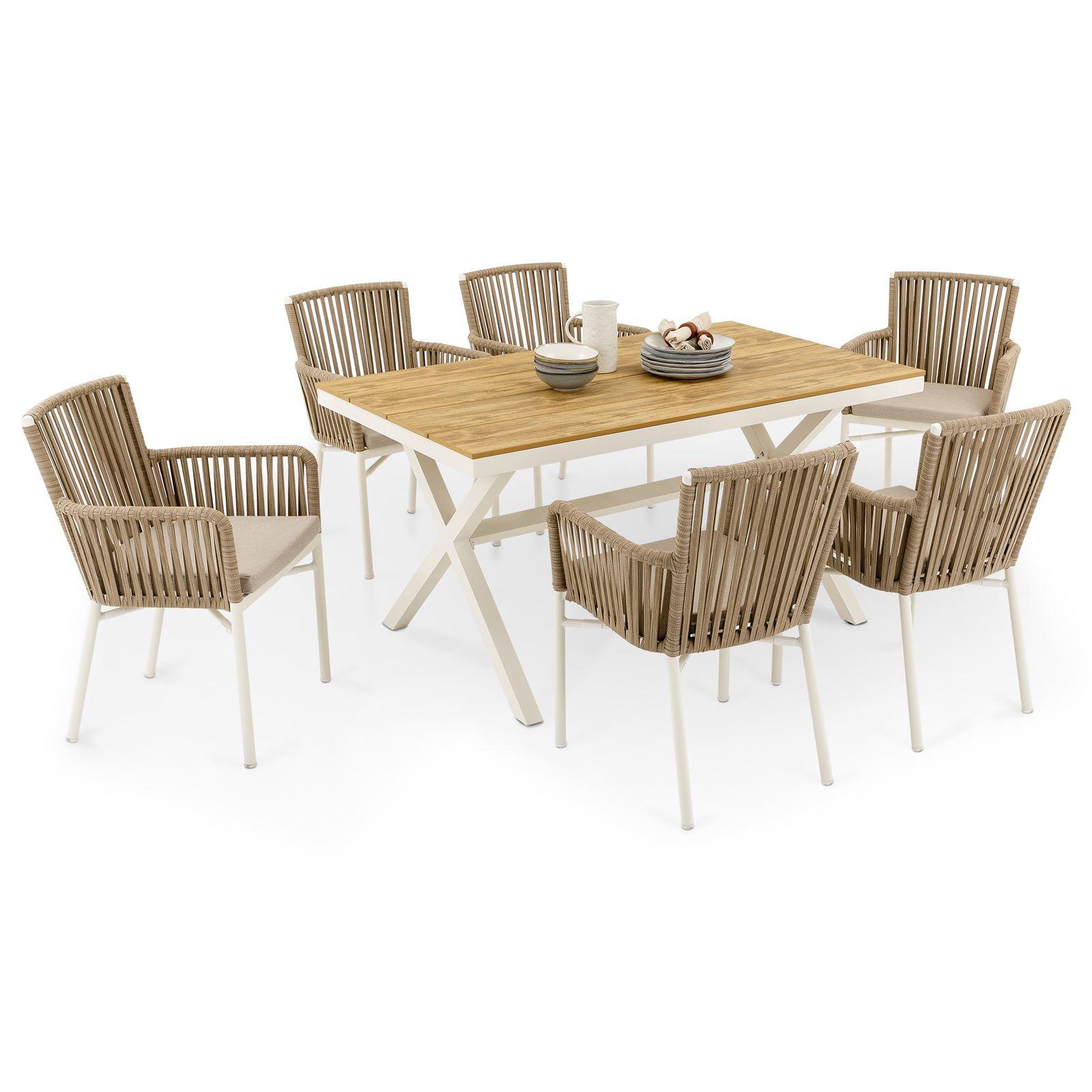 GARTENMÖBEL SET AFUERA 7er Set weiß, champagne - Weiß, Metall - IDIMEX
