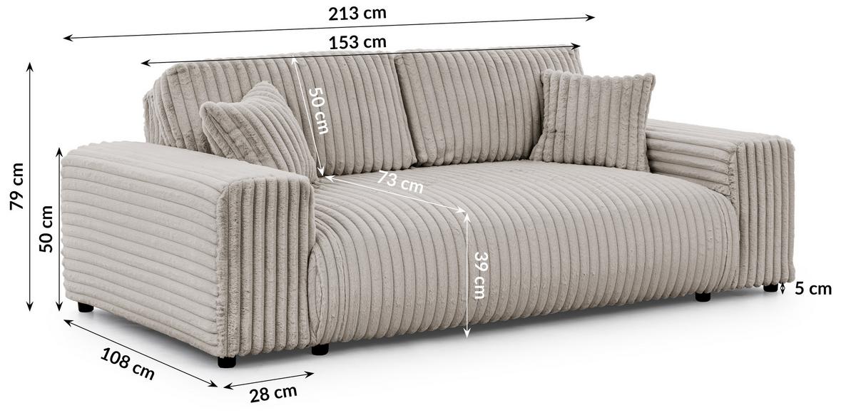 3-SITZER-SOFA Mollis Hellgrau Plüschcord - Hellgrau/Schwarz, Holz/Kunststoff (213/79/108cm) - S-Style Möbel