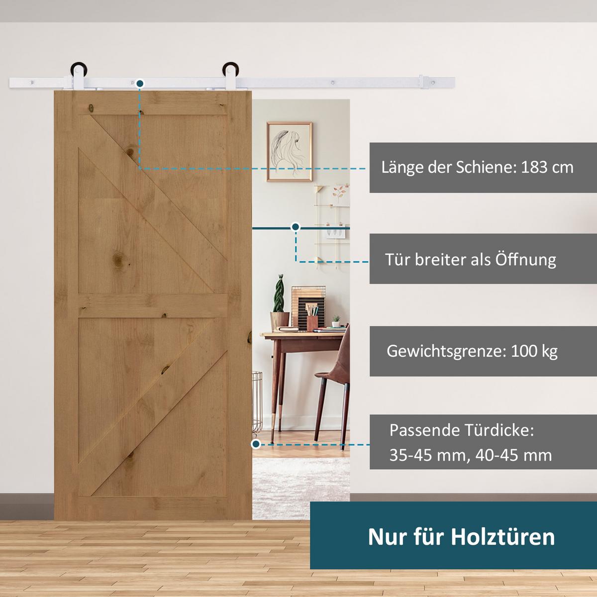 SCHIEBETÜREN-BESCHLAGSATZ 183 cm Komplett-Set mit Schienen, Rollen Weiß - Weiß, Metall (4/0.6/183cm) - HOMCOM