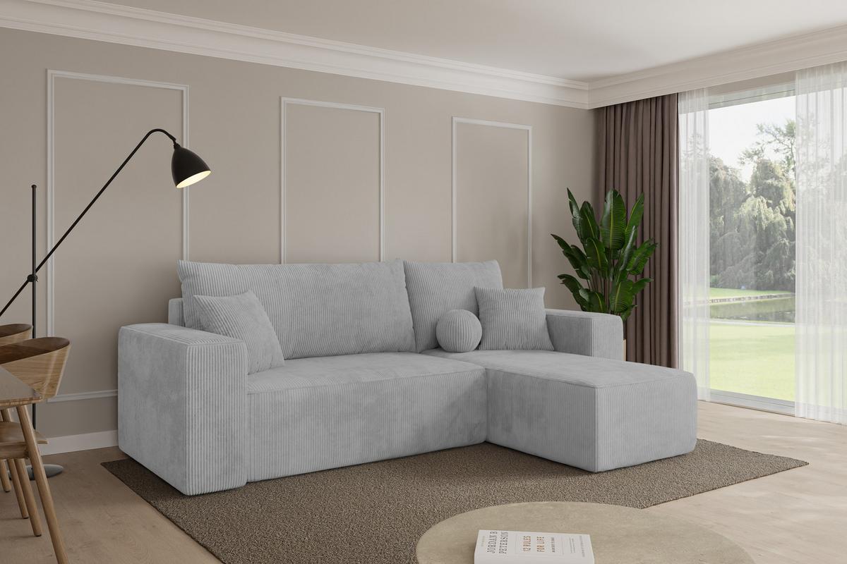 ECKSOFA mit Schlaffunktion Ottomane Rechts SENO-L 249x139x85 Grau Cord - Schwarz/Grau, Holzwerkstoff/Kunststoff (249/139cm) - ALTDECOR