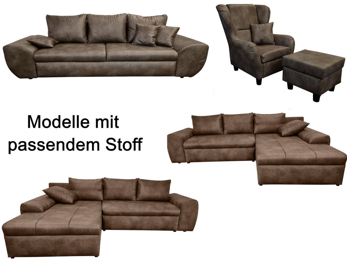 ECKSOFA mit Schlaffunktion, Bettkasten, Wellenunterfederung, Ottomane links B266/T186/H90 cm, Mikrofaser Leder-Optik Vintage Braun / 18014 - Schwarz/Braun, Kunststoff/Textil (266/186cm) - luma-home