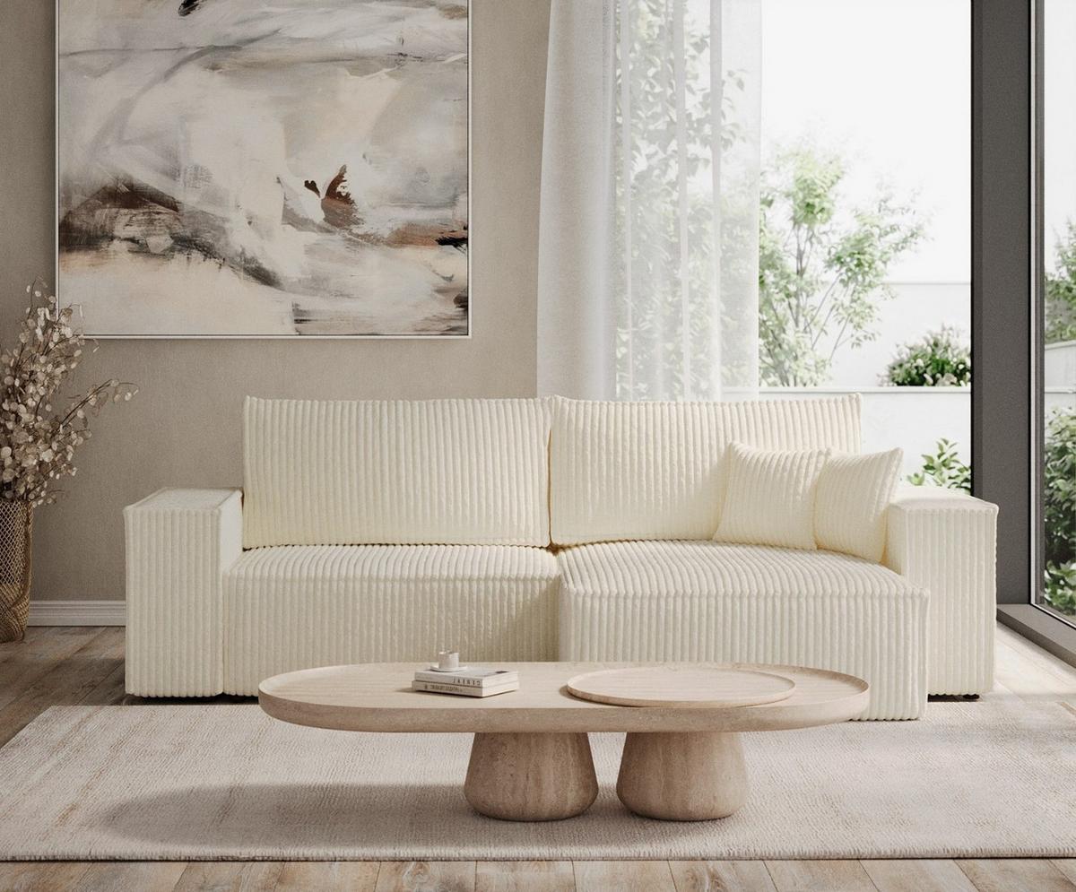 ECKSOFA CAVO mit Schlaffunktion Creme im Tilia Stoff - Creme/Schwarz, Holz/Holzwerkstoff (255/148cm) - AltaBeds