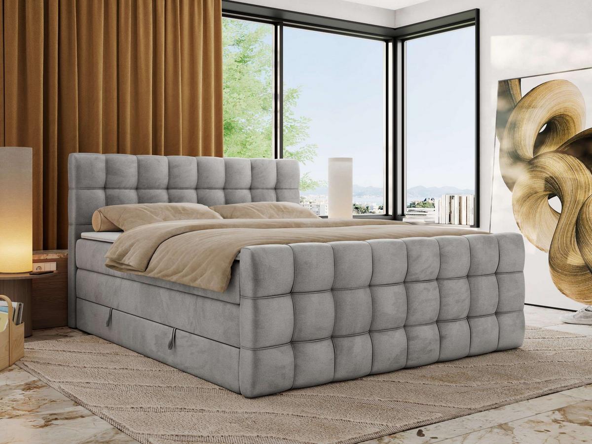 BOXSPRINGBETT ALTIVO KING DUO 120/200 - Hellgrau Velvet - H3 - Hellgrau, Textil (120/200cm) - MKS