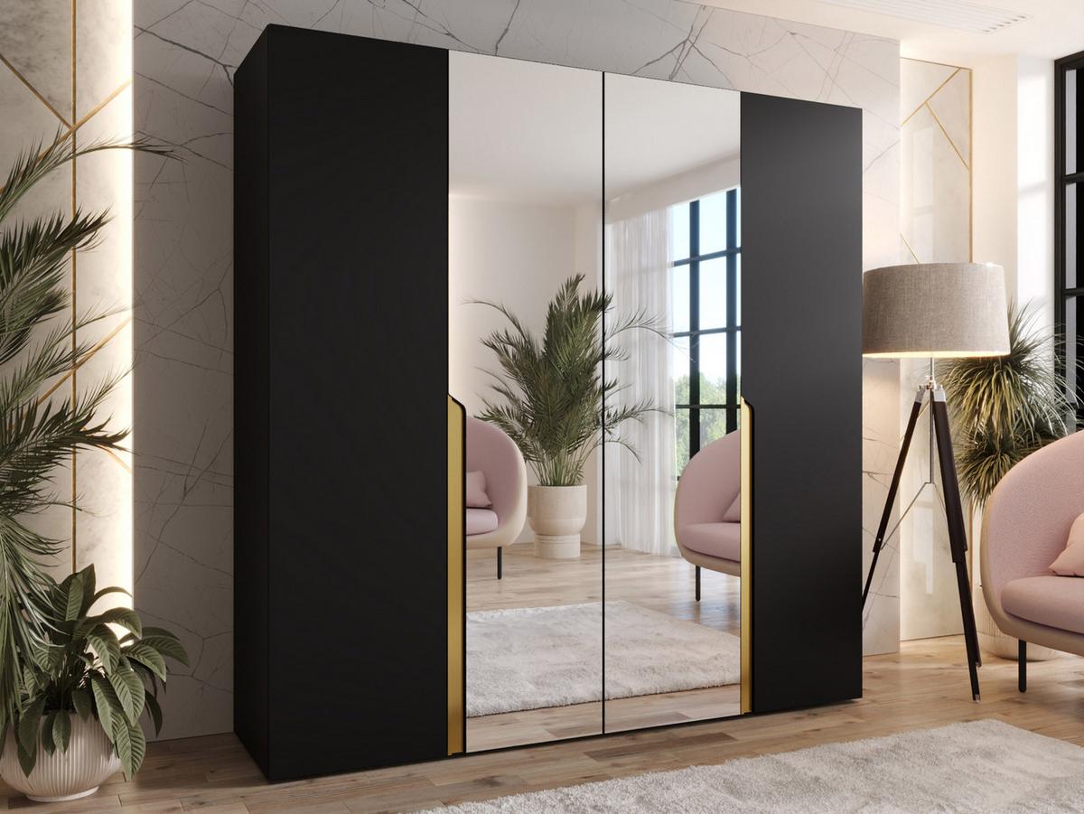 DREHTÜRENSCHRANK Mila II 200 - Goldfarben/Schwarz, Holzwerkstoff/Kunststoff (200/202/52cm) - MIRJAN24