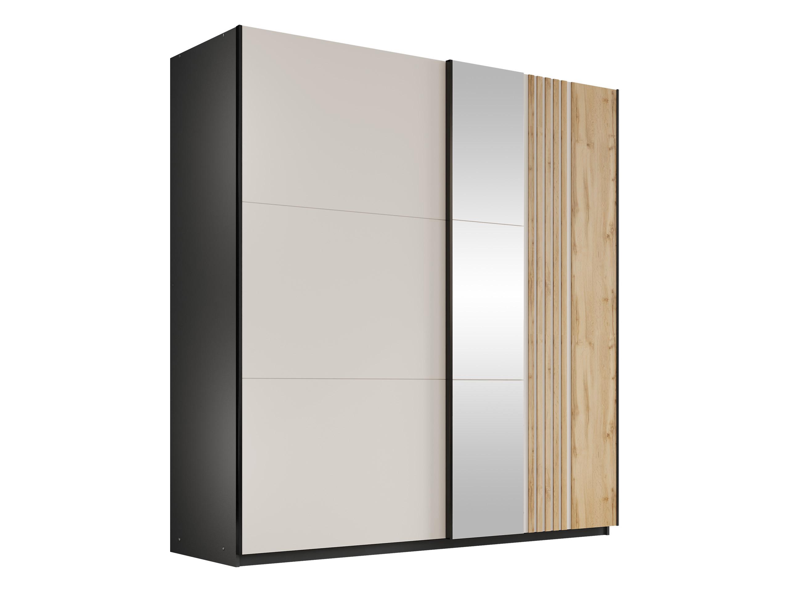 SCHIEBETÜRENSCHRANK Evora 203 - Kaschmir/Schwarz, Holzwerkstoff/Kunststoff (203/215/65cm) - MIRJAN24