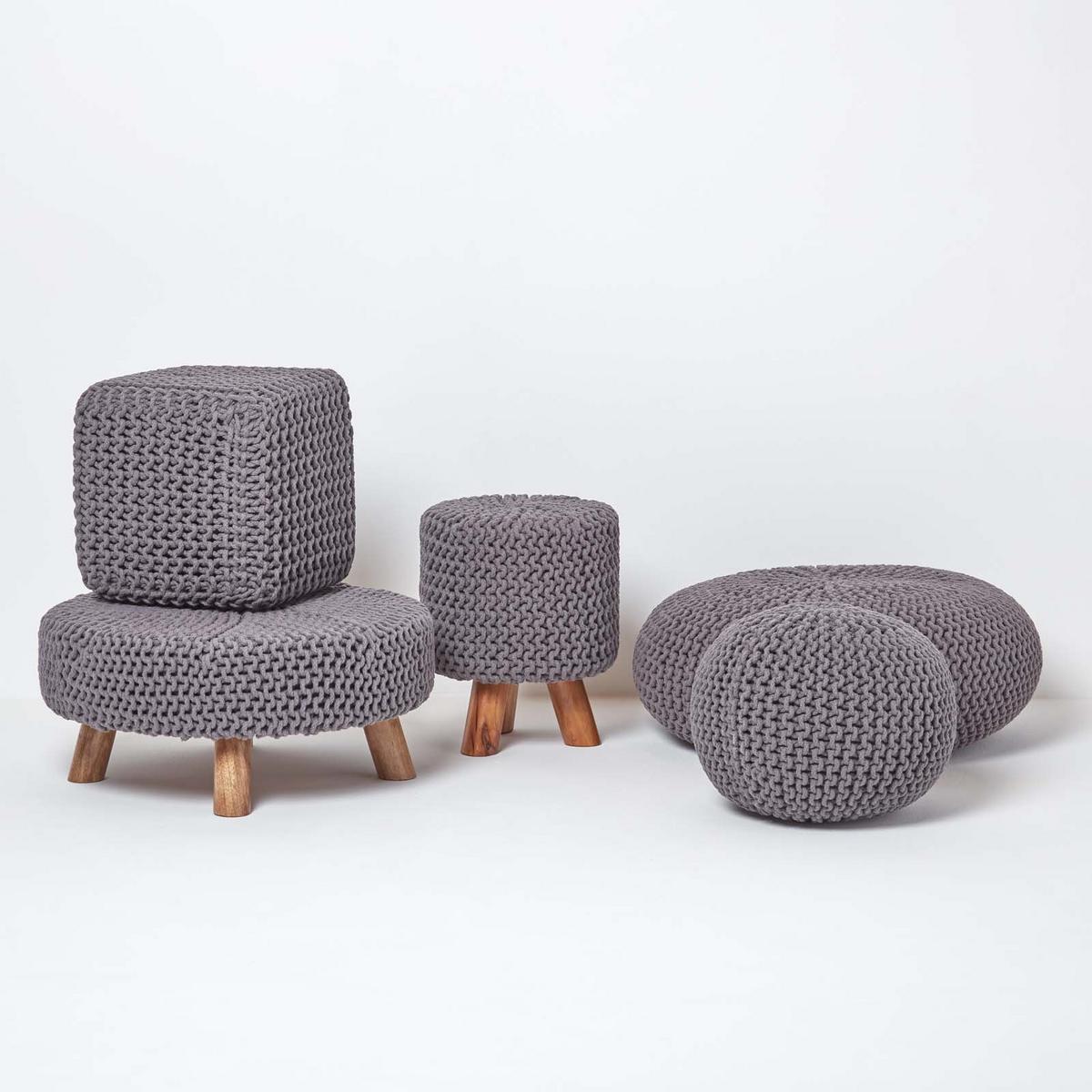 STRICK-POUF grau, 40/40/35 cm - Grau, Textil (40/35/40cm) - Homescapes