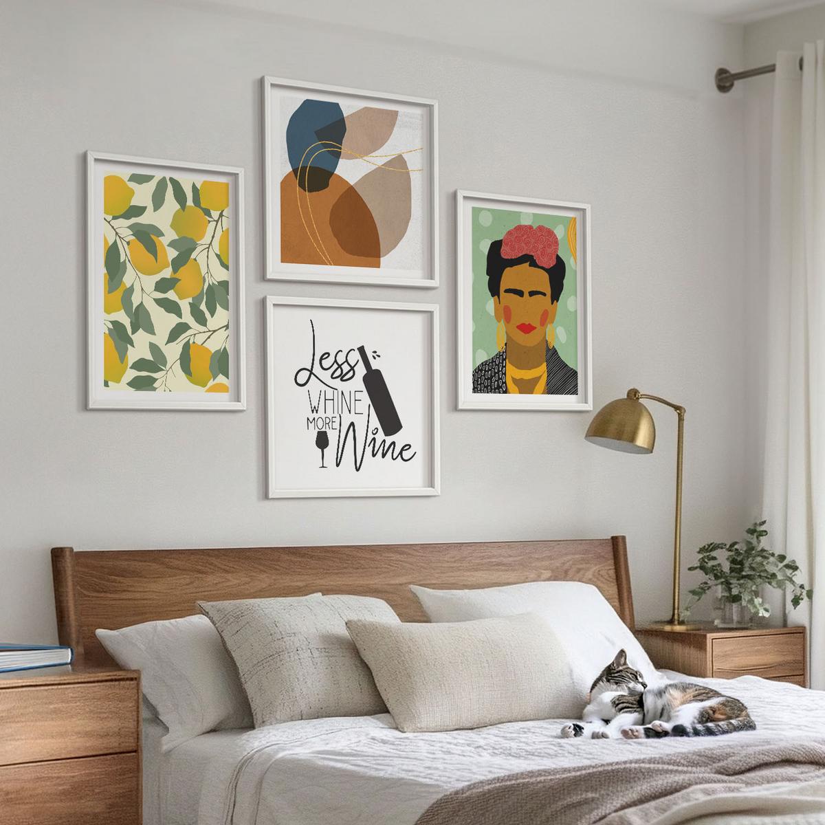 BILDER SET 4er Set - 50x50 cm & 40x60 cm Weißer Rahmen - Zitronenweinporträt von Frida - Weiß, Kunststoff (50/50cm) - TULUP