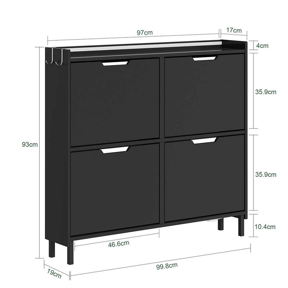 SCHUHSCHRANK 4 Türen Schwarz 100x19x93cm Modern - Schwarz, Holzwerkstoff (19/93/100cm) - SoBuy