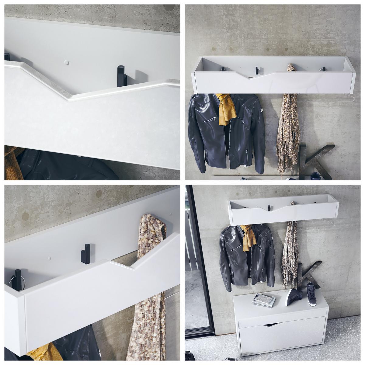 GARDEROBENPANEEL Kolmio Grau Hochglanz - Grau, Holzwerkstoff (83.5/12.5/21cm) - Vladon