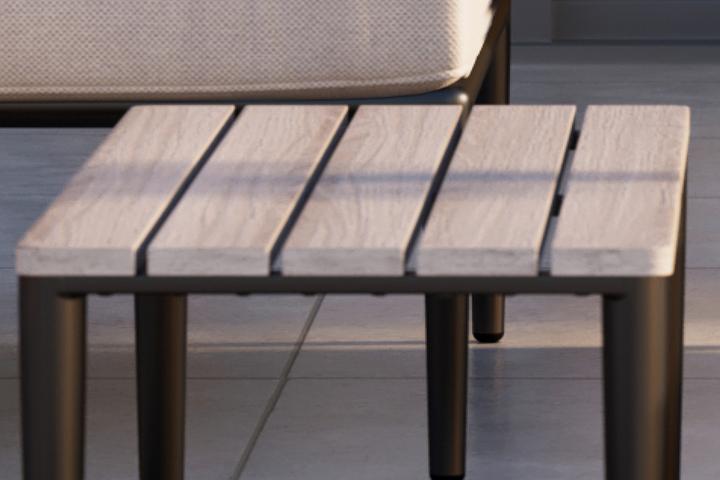 Loungegarnitur Tisch rechteckig Gestell schwarz Aluminium pulverbeschichtet Tischplatte Holzoptik Kunststoff