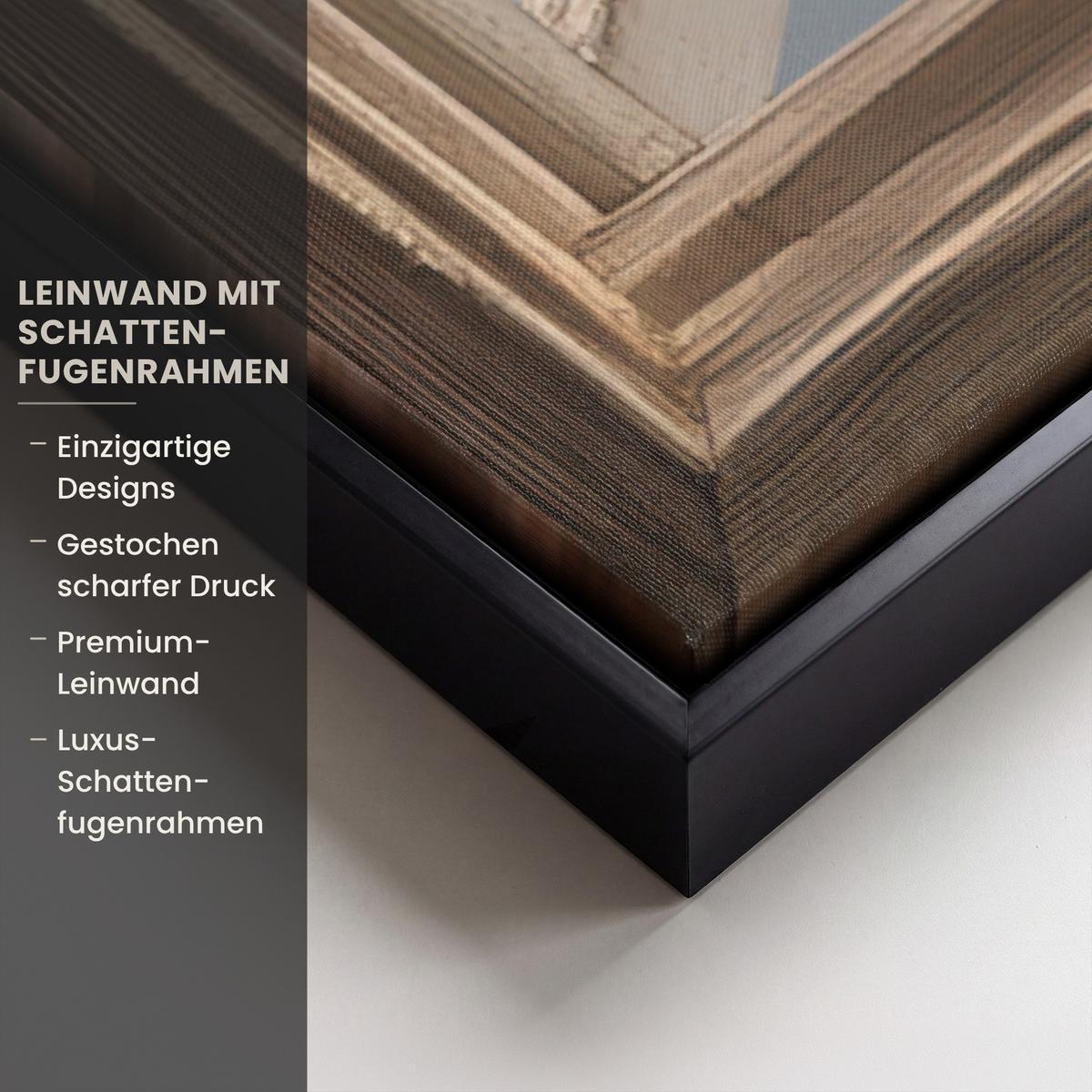 LEINWAND Bilder mit Rahmen - Ausblick - Strand - Dünen - Meer - Natur - 90x90 - Sandfarben, Textil (90/90cm) - MuchoWow