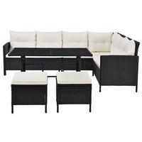 LOUNGEGARNITUR Manacor schwarz,creme - Creme/Schwarz, Kunststoff/Metall - Juskys