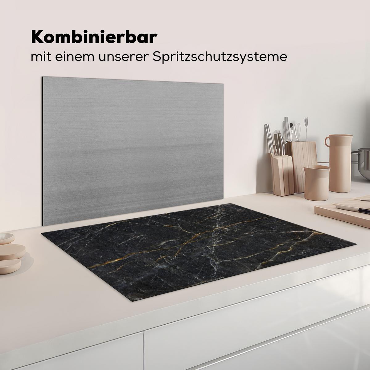 HERDABDECKPLATTE Marmor - Schwarz - Gold - Grau - Marmorstruktur Abdeckung Ceranfeld 81.2x52 cm - Goldfarben, Kunststoff (81.2/52/0.2cm) - MuchoWow