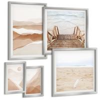 BILDER SET 5er Set - 50x50 cm & 20x30 cm & 40x60 cm Silberner Rahmen - Abstrakte braune Landschaften - Silberfarben, Kunststoff (40/60cm) - TULUP