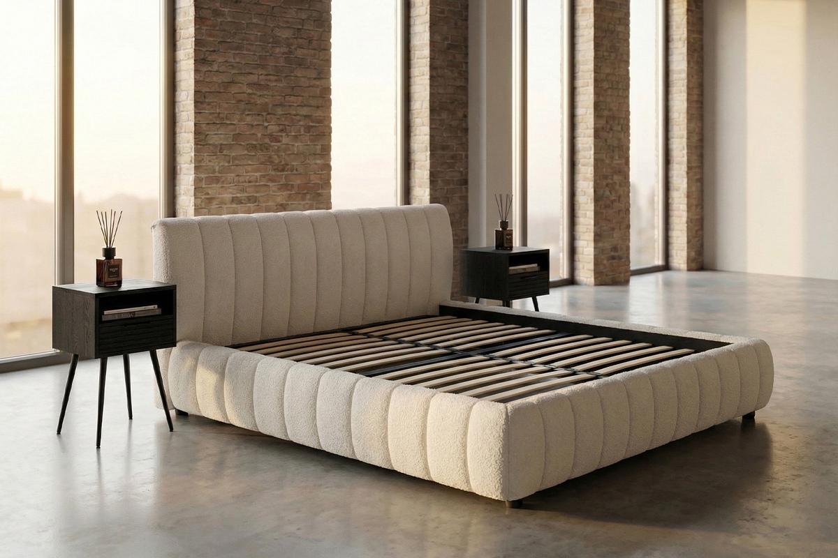 POLSTERBETT ALIOTTA Cremeweiß Bouclé - Creme, Textil (160/200cm) - KAWOLA
