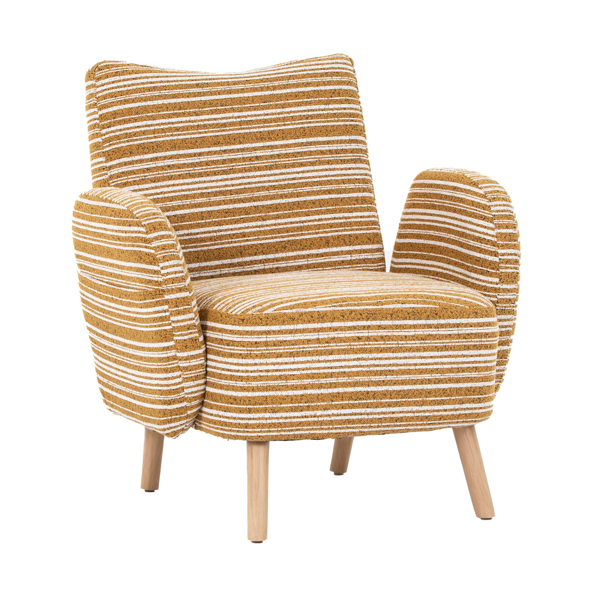 SESSEL boucle stoff gelb modern mit seitentasche holzbeine - Gelb, Textil (77/87/81cm) - Urban Meuble