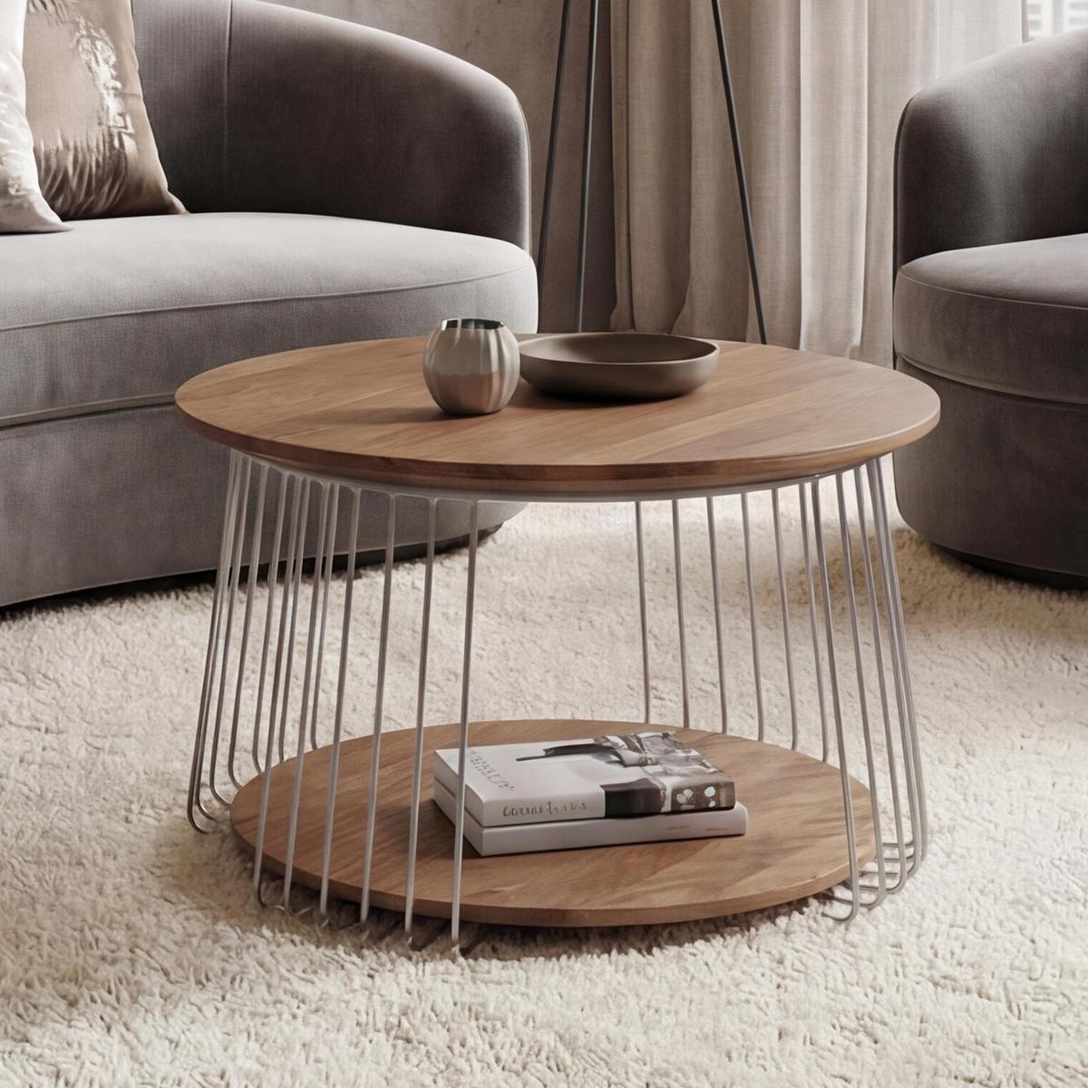 COUCHTISCH rund Braun, Silber - Silberfarben/Braun, Holz (70/70/44cm) - MCW