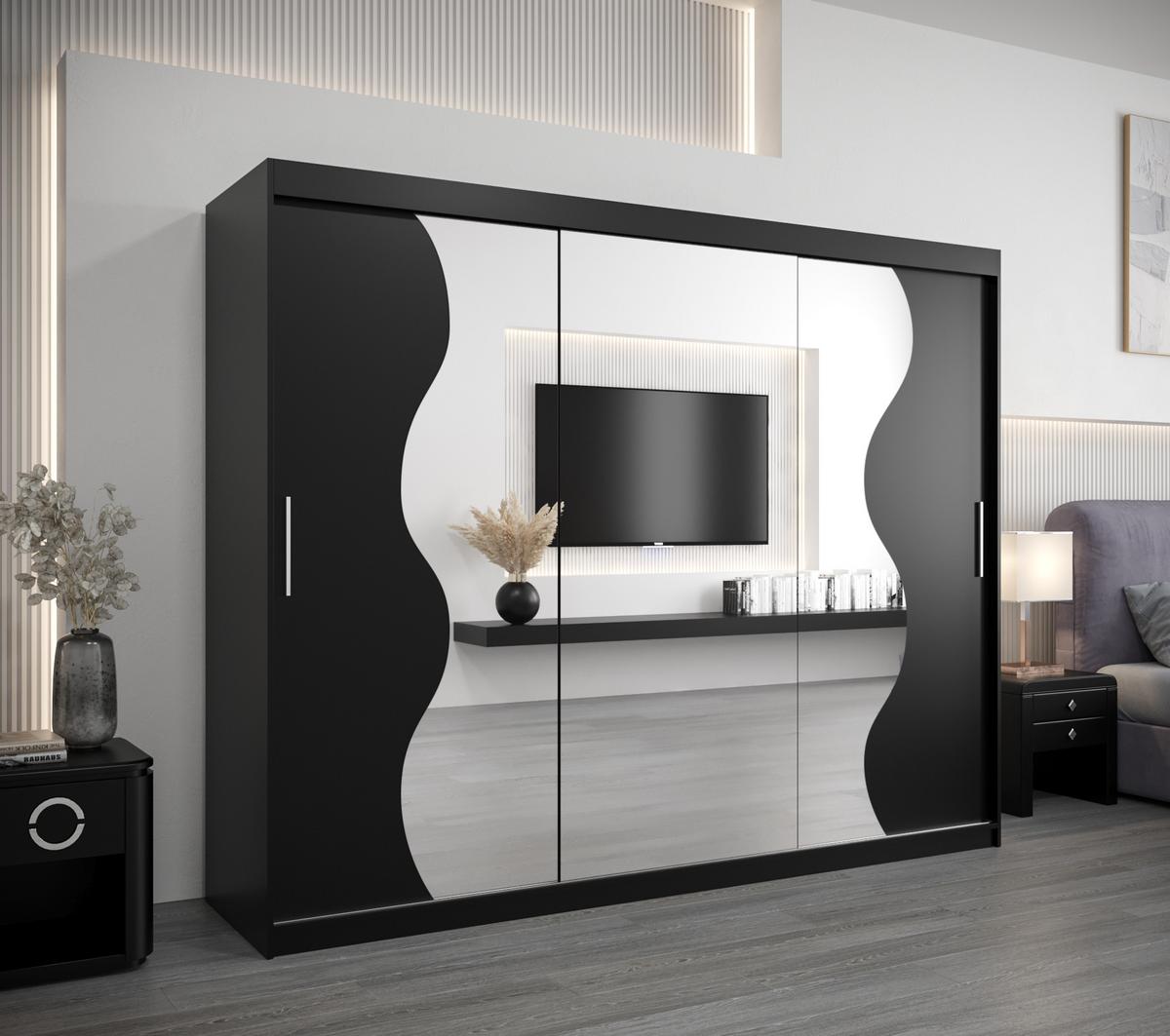 SCHWEBETÜRENSCHRANK 200/250/62 3-türig - Silberfarben/Schwarz, Holz/Kunststoff (250/200/62cm) - MÖBEL KRYSPOL