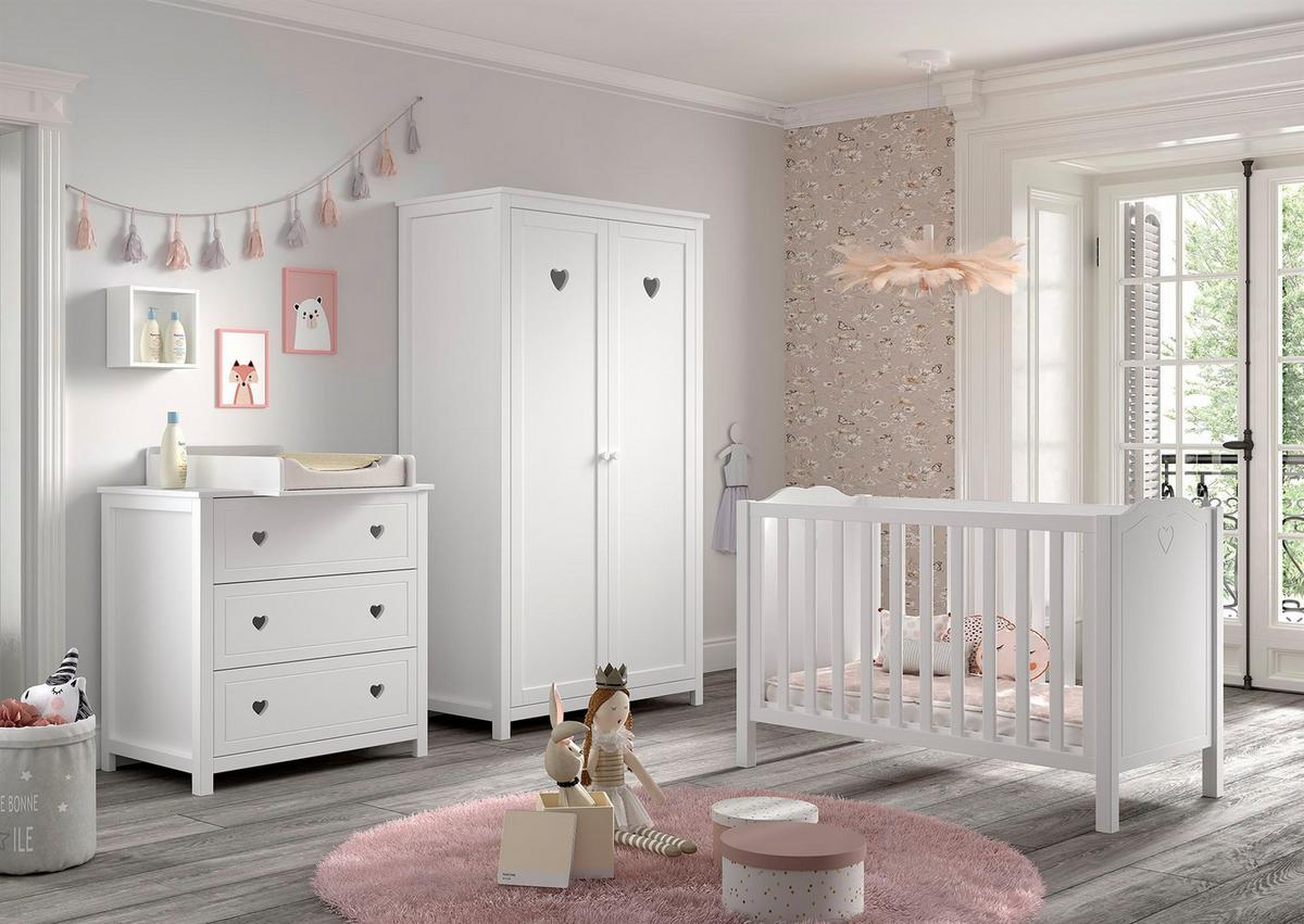 BABYZIMMER SET Kamila 4tlg Weiß Bett Kommode Schrank - Weiß, Holz (57/191/110cm) - 58aufmkessel
