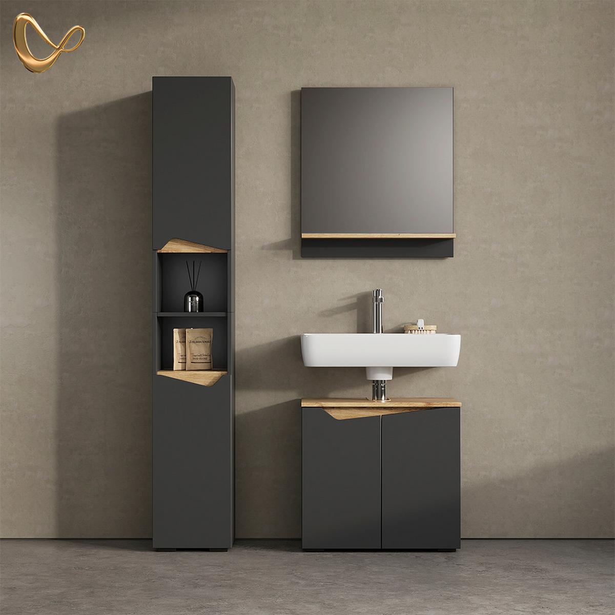 WASCHBECKENUNTERSCHRANK Timavo Anthrazit 60 x 57.5 cm mit 2 Türen - Anthrazit, Holzwerkstoff (60/57.5/35cm) - Livinity®