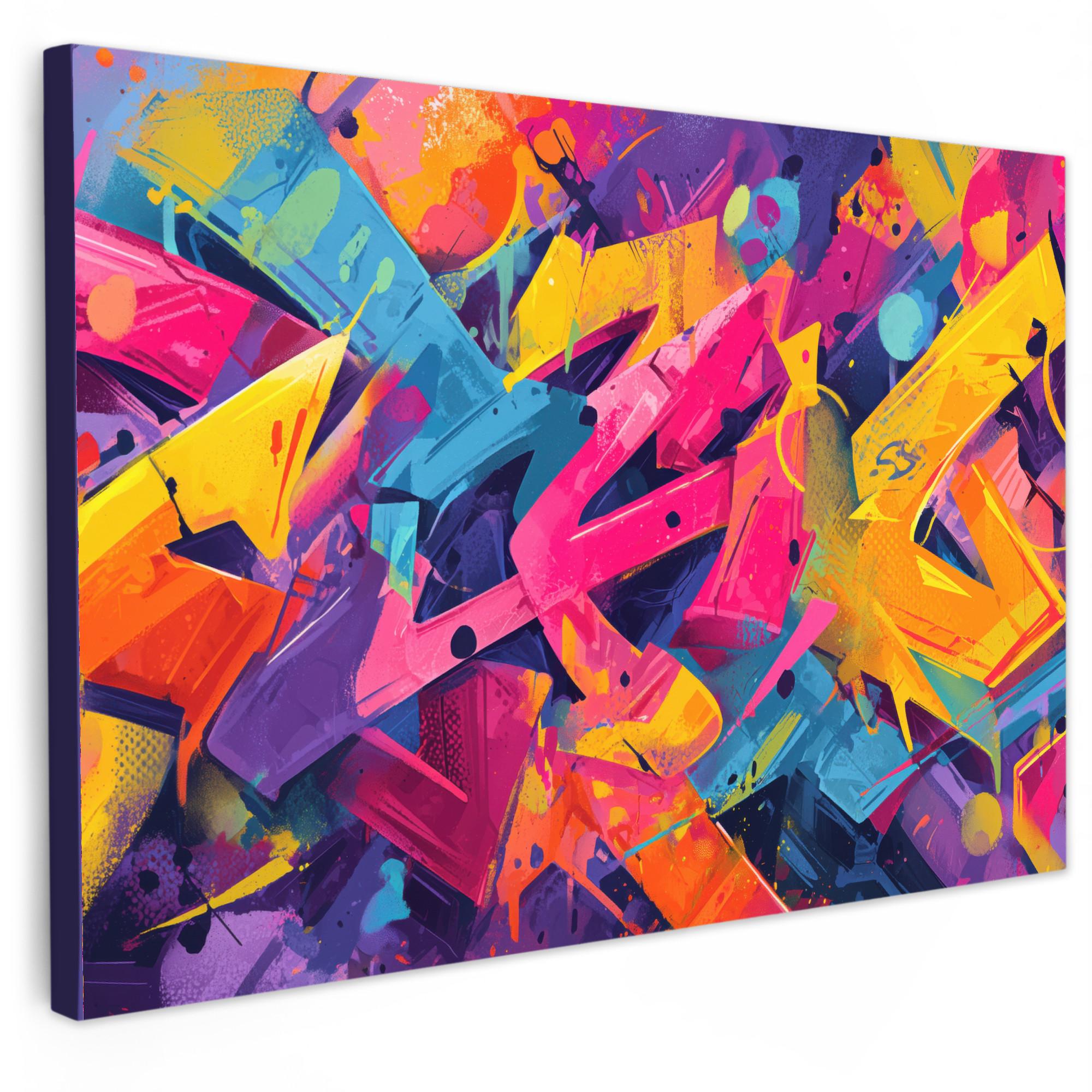 LEINWANDBILD Abstrakt - Formen - Farbenfroh XXL 150x100 cm - Magenta, Textil (150/100cm) - MuchoWow