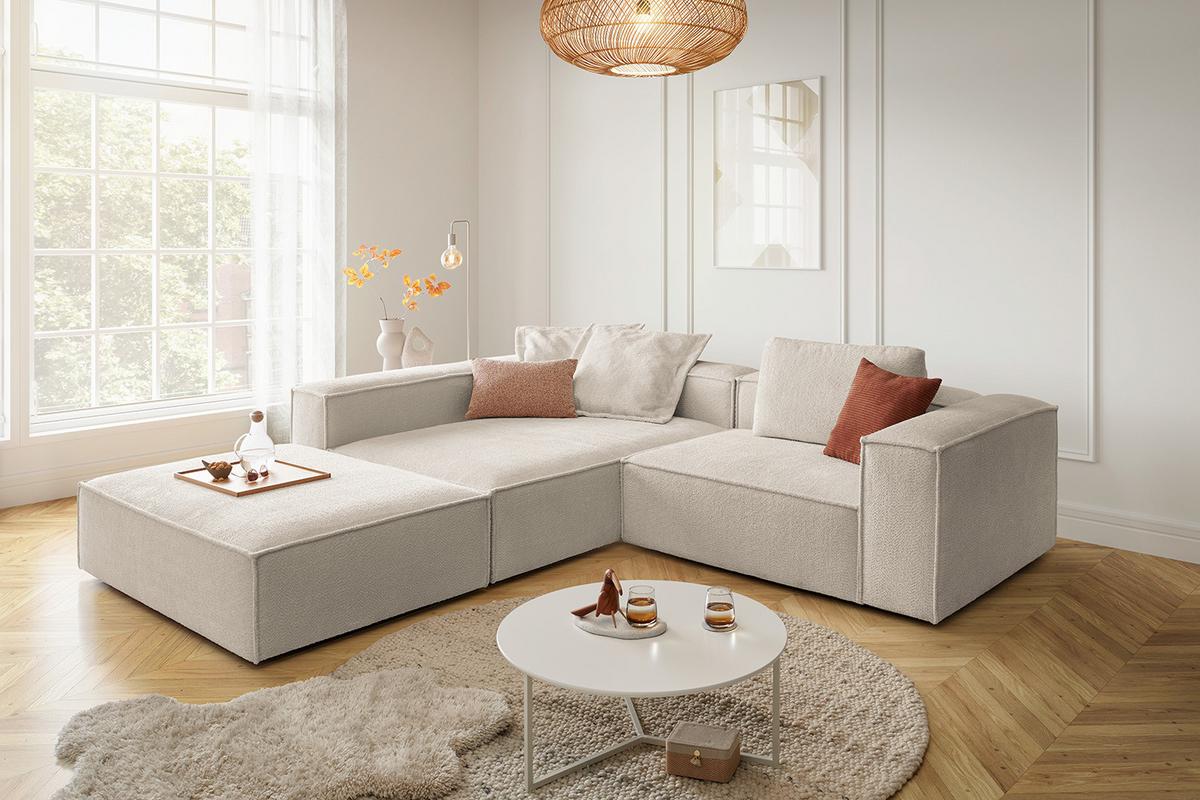 ECKSOFA CARMO Weiß Flachgewebe - Schwarz/Weiß, Kunststoff/Textil (306/191cm) - KAWOLA