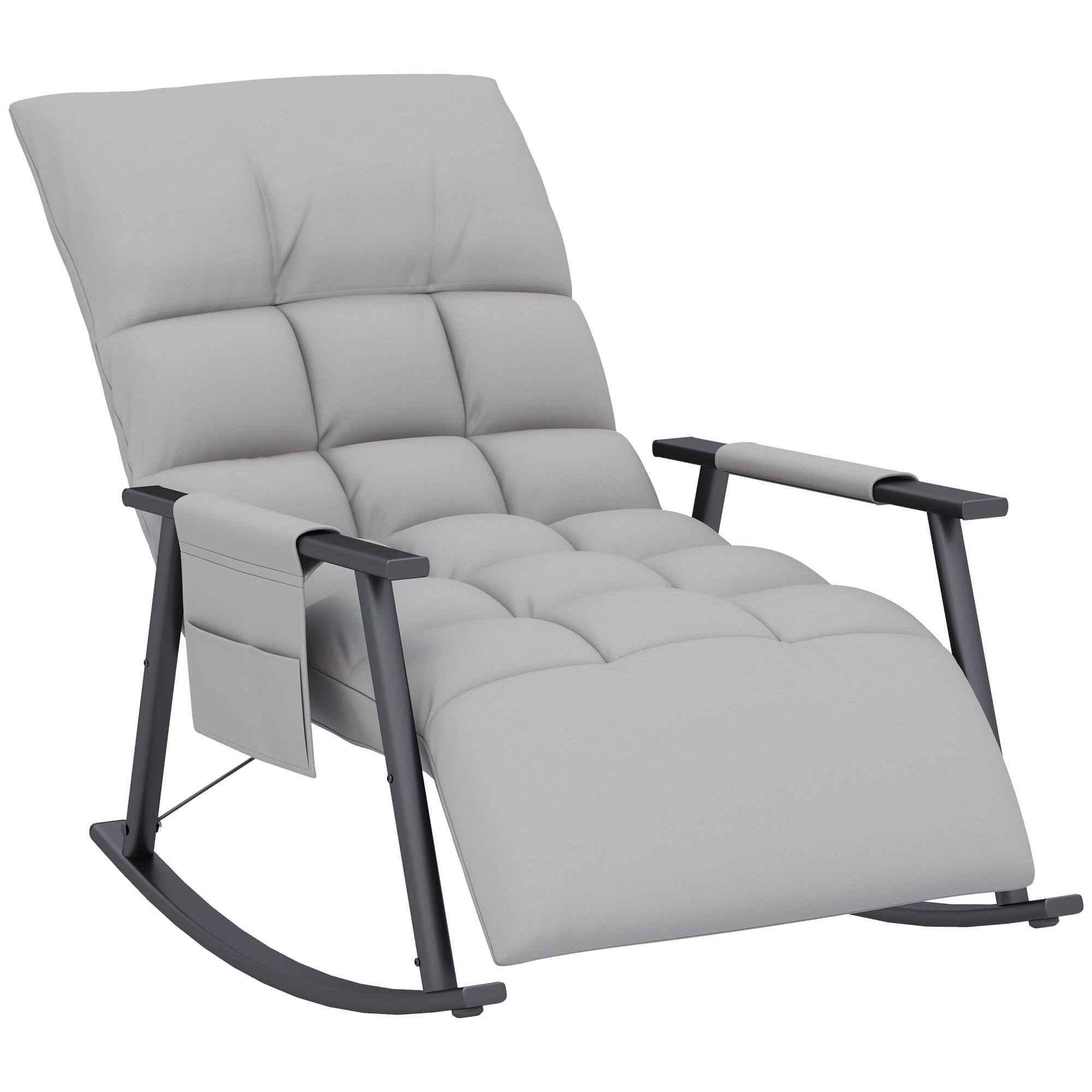 SCHAUKELSTUHL Sessel Relaxsessel mit Fußstütze, Schaukelsessel mit Seitentasche - Grau, Kunststoff (134/70/60cm) - HOMCOM