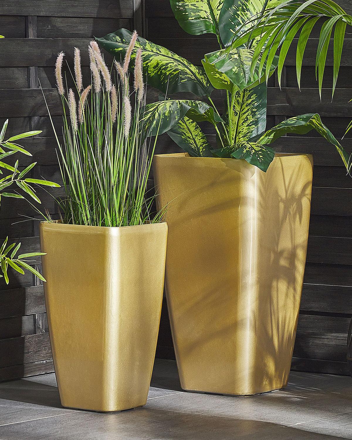 BLUMENTOPF gold rechteckig 30/30/57 cm Modi - Goldfarben, Stein (57cm) - Beliani