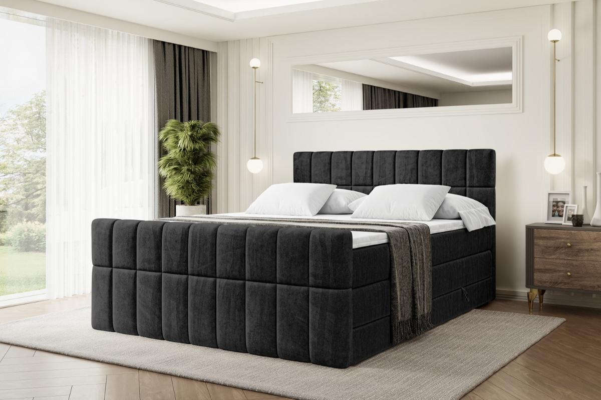 BOXSPRINGBETT MIAMI-Z KING - 140x200 - H3/H4 - Schwarz - Schwarz, Holzwerkstoff (140/200cm) - ALTDECOR