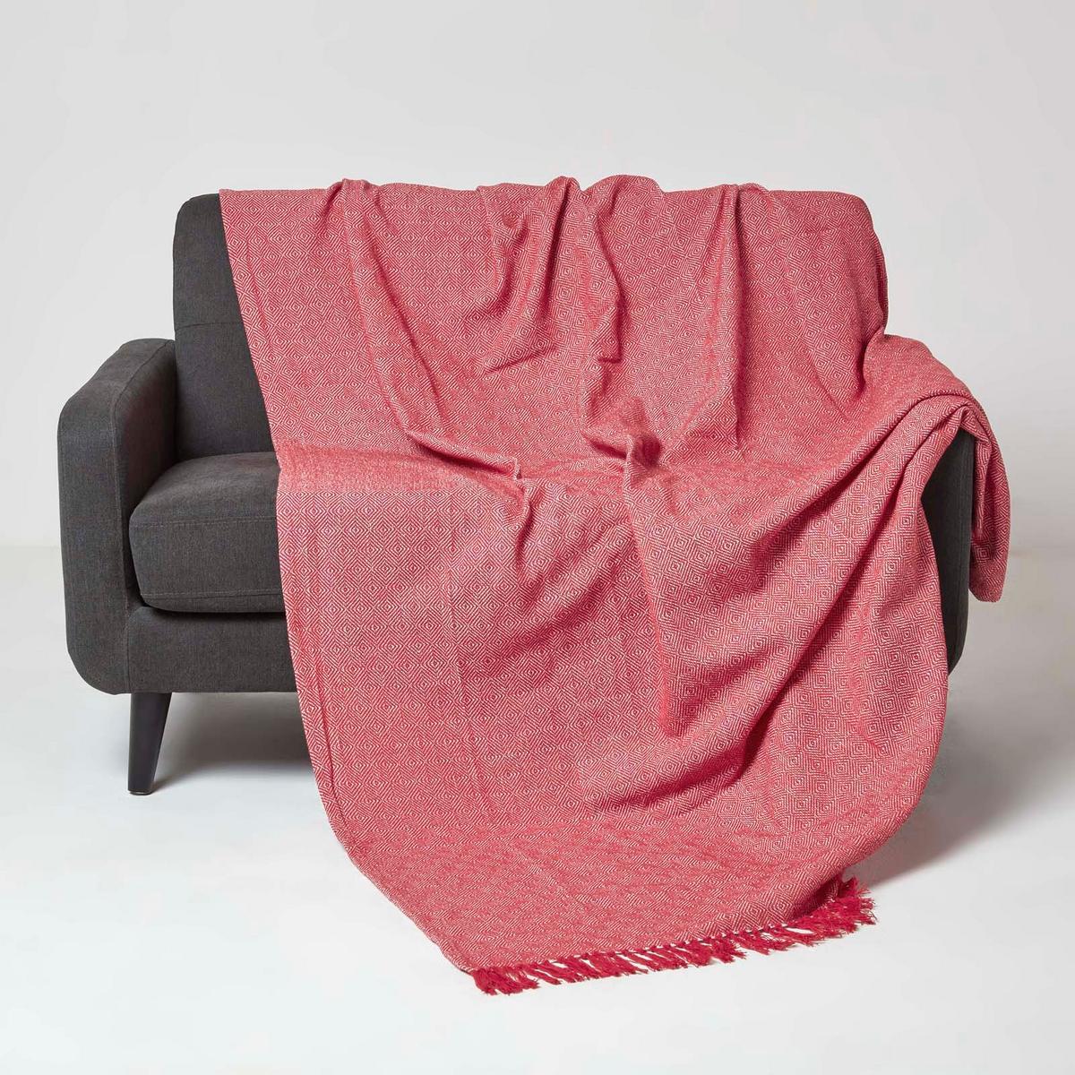 ÜBERWURF Malda 255/360 cm, Baumwolle mit Rautenmuster - Rot, Textil (255/360cm) - Homescapes