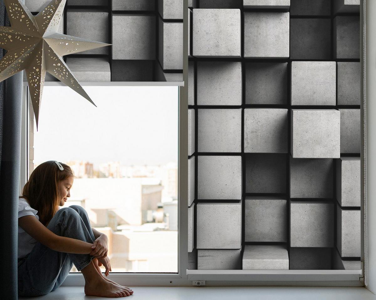 INNENROLLO - Fensterrollo - Rollo - 100x100 cm - Steinwürfel - Grau, Kunststoff (100/100/0.5cm) - TULUP