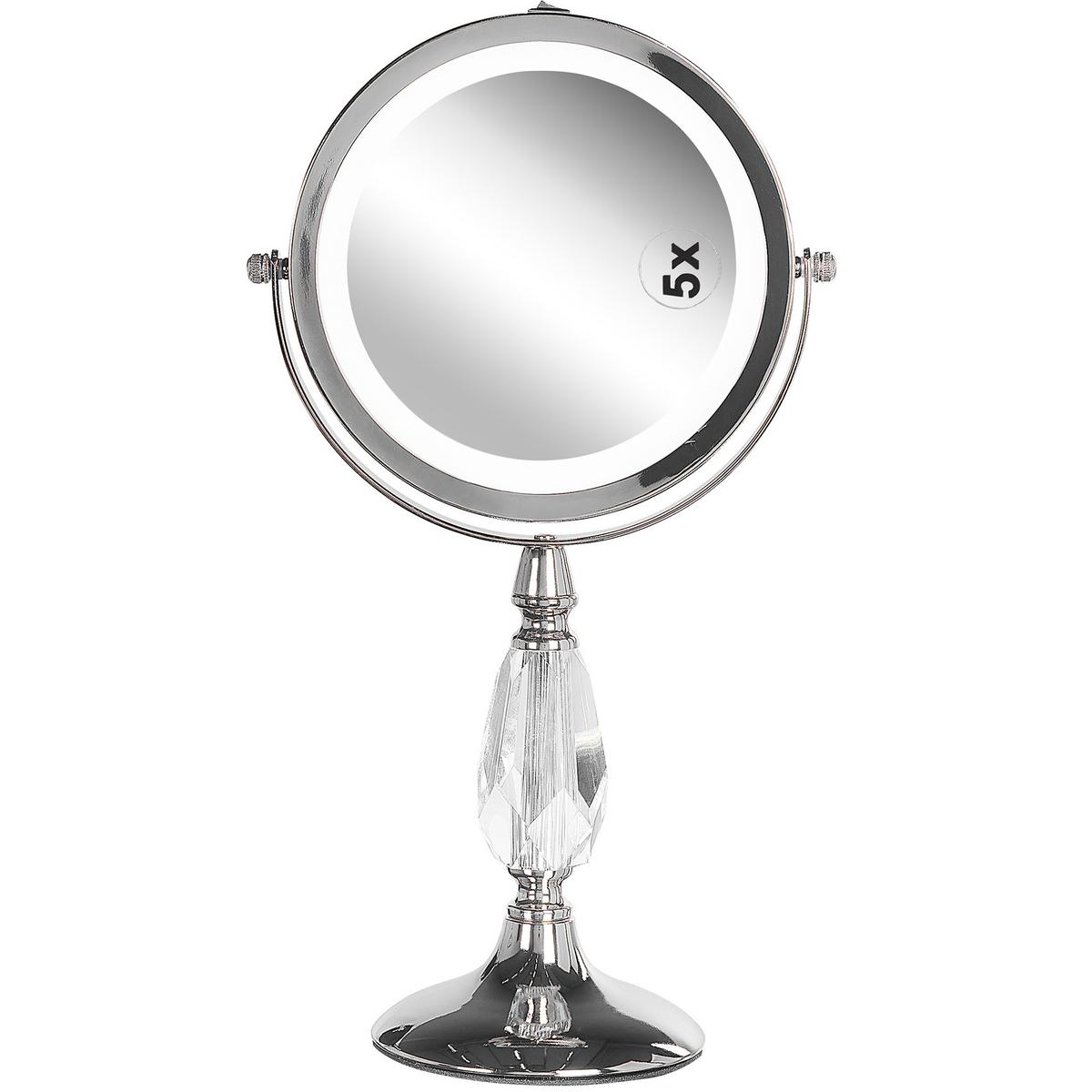 KOSMETIKSPIEGEL silber mit LED-Beleuchtung 18 cm Maury - Silberfarben, Metall (18/37/12cm) - Beliani