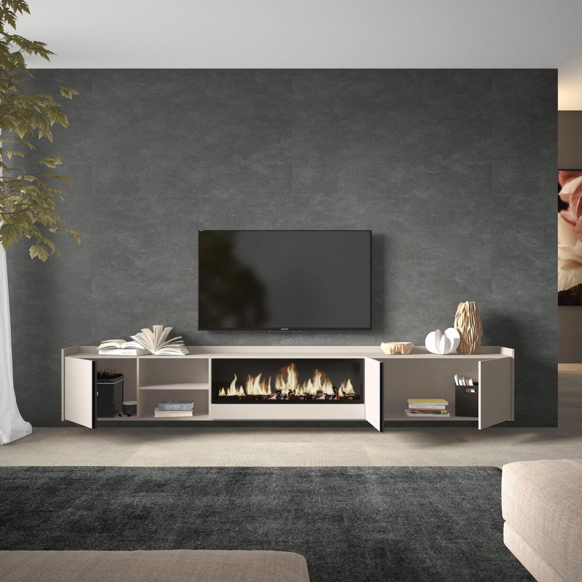 LOWBOARD, Beige, 315/35/50cm, Kamin mit Feuereffekt XXL - Beige, Holzwerkstoff (315/50/35cm) - Skraut Home