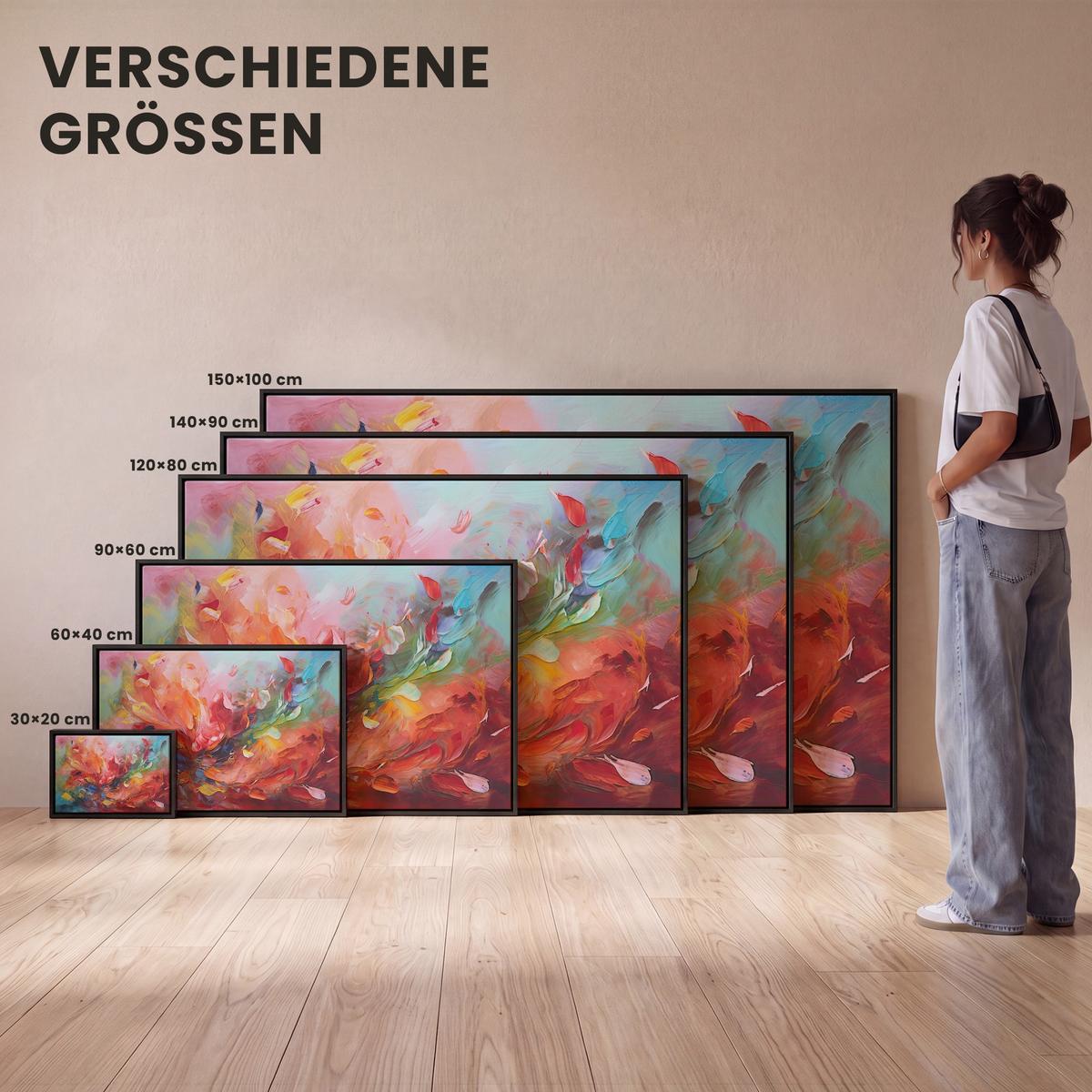 LEINWAND Bilder mit Rahmen - Ölgemälde - Kunst - Abstrakt - Farbenfroh - 90x60 - Altrosa, Textil (90/60cm) - MuchoWow