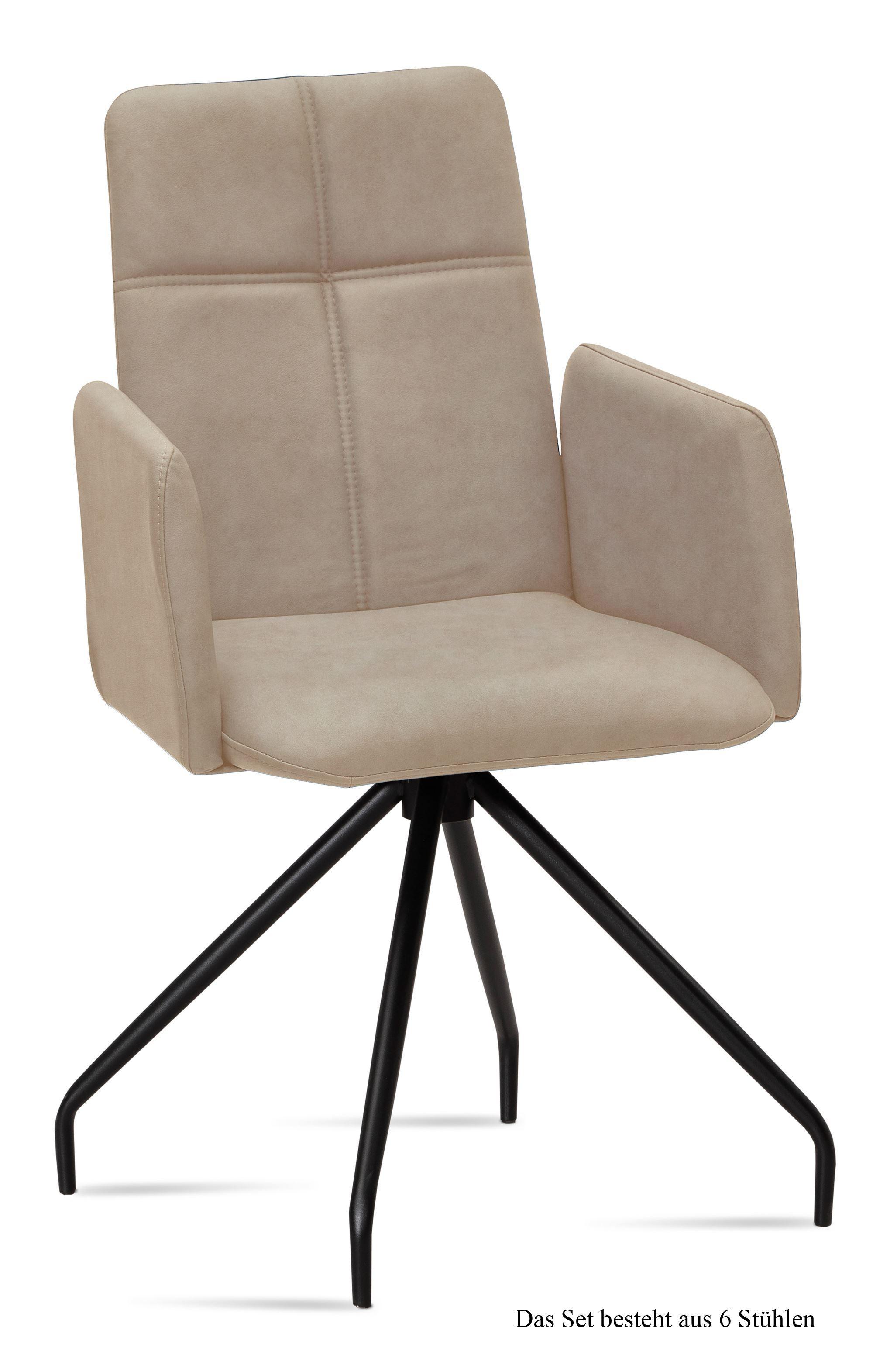 ARMLEHNSTUHL (6er-Set) Devaki 52x92x60 Schwarz/Natur - Schwarz/Naturfarben, Kunststoff (60/92/52cm) - 58aufmkessel