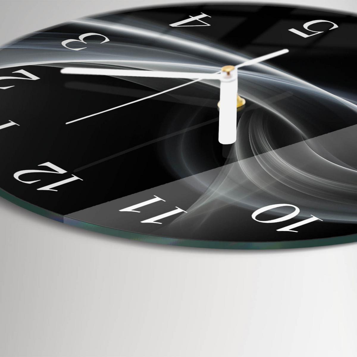 WANDUHR aus Glas Ø30 cm - Abstrakte Linien - Schwarz, Glas (30/30/0.4cm) - TULUP