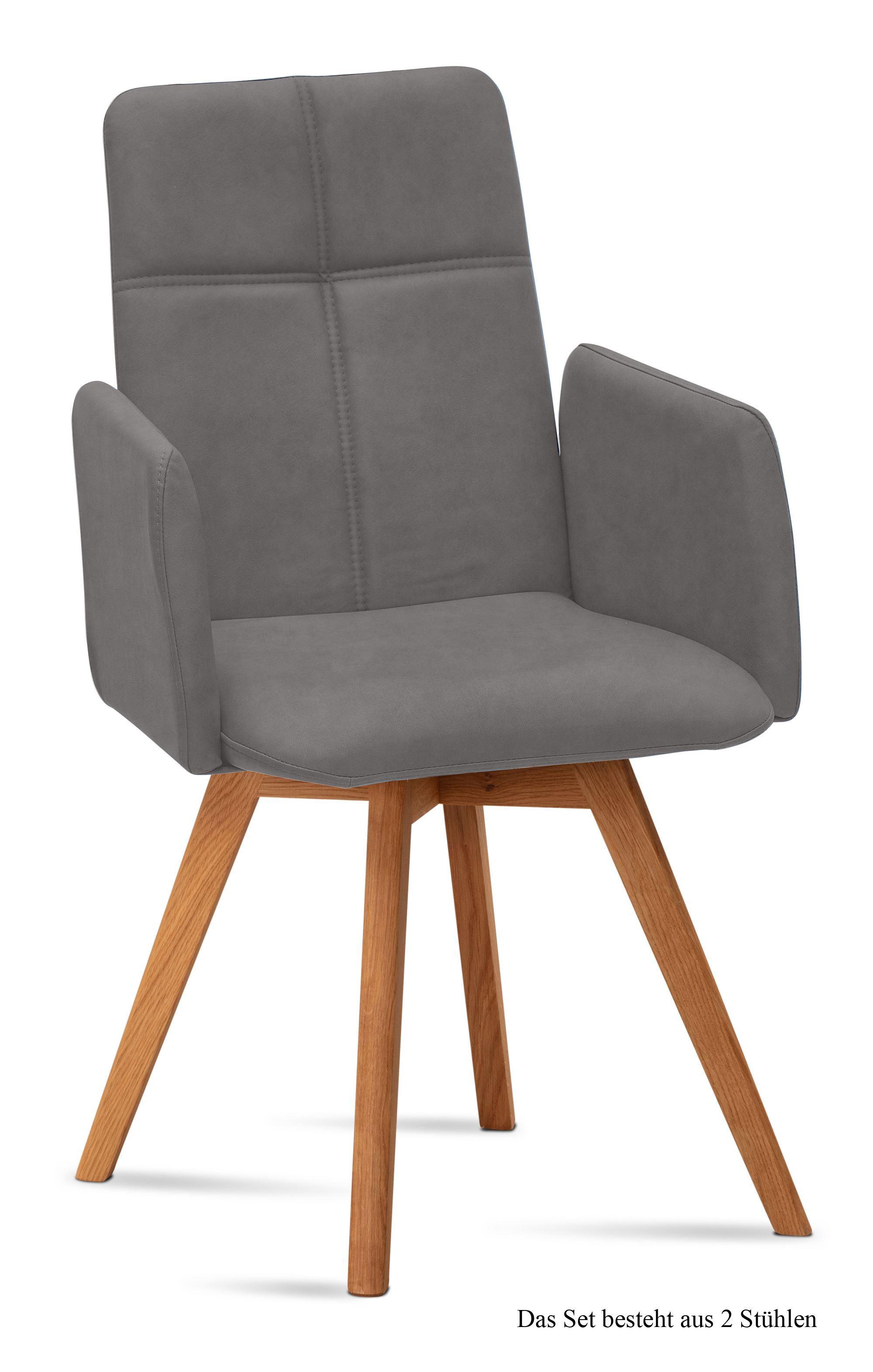 ARMLEHNSTUHL (2er-Set) Dinah 52x92x60 Eiche geölt/Grau - Eichefarben/Grau, Kunststoff (60/92/52cm) - 58aufmkessel