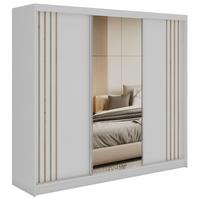SCHWEBETÜRENSCHRANK mit Lamellen, Spiegel und Schubladen DIANA - 240 - Weiß und Eiche Artisan - Alufarben/Weiß, Holzwerkstoff/Metall (240/216/61cm) - MKS