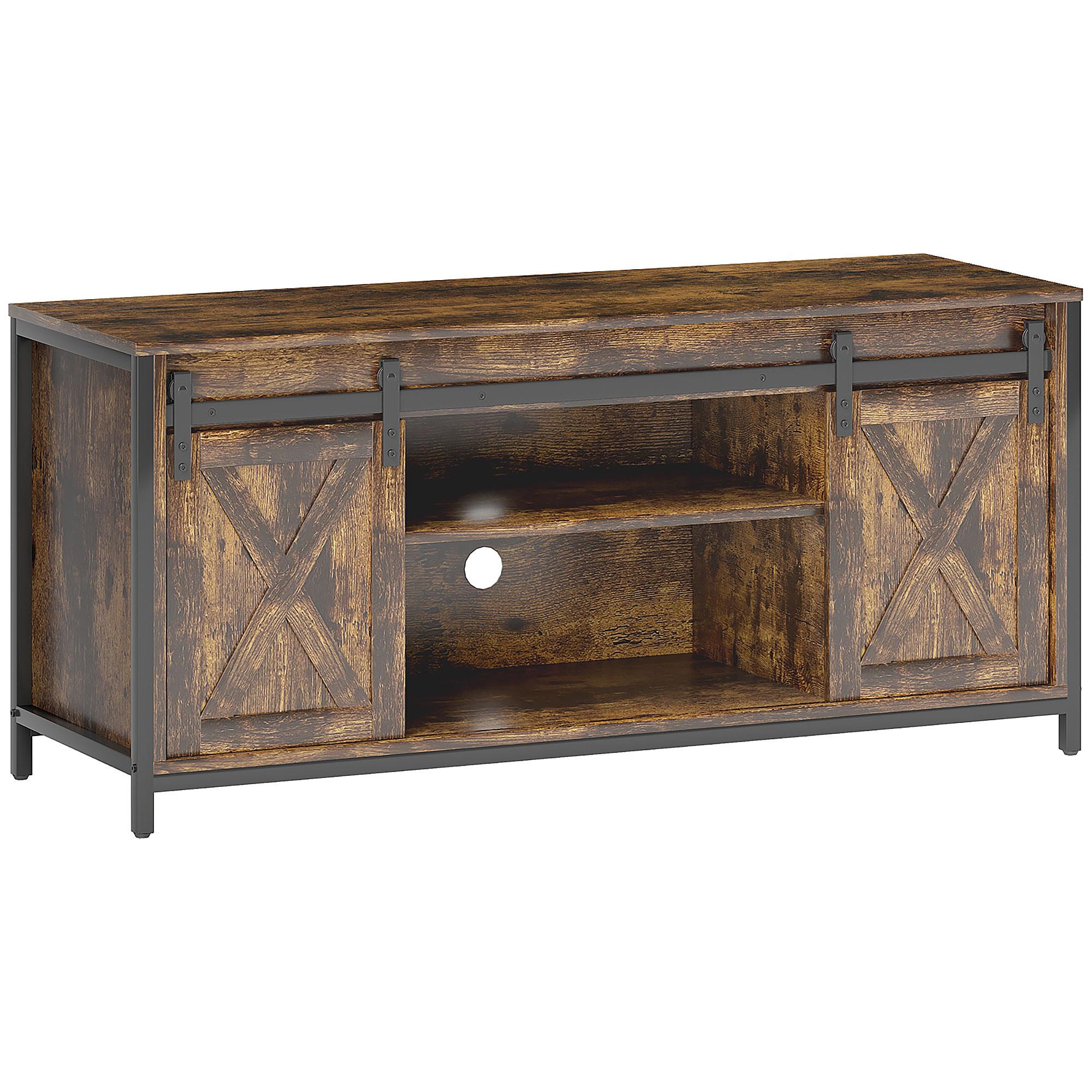 TV-SCHRANK, Fernsehtisch für Fernseher bis zu 60 Zoll, Lowboard, Fernsehschrank - Schwarz/Braun, Holzwerkstoff/Metall (40/54/120cm) - HOMCOM