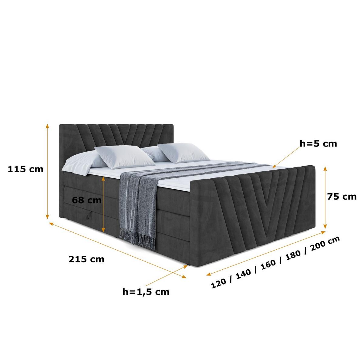BOXSPRINGBETT ERNINA-Z KING - 140x200 - H3/H4 - Schwarz - Schwarz, Holzwerkstoff (140/200cm) - ALTDECOR