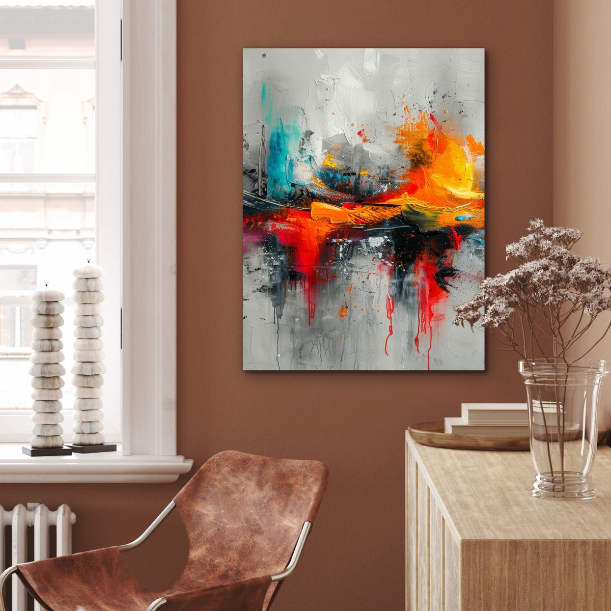 METALLBILD Moderne Kunst - Orange - Grau - Abstrakt 60x80 cm - Hellgrau, Metall (60/80cm) - MuchoWow