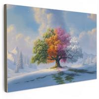 LEINWANDBILD Baum - Jahreszeiten - Winter - Landschaft Groß 140x90 cm - Multicolor, Textil (140/90cm) - MuchoWow