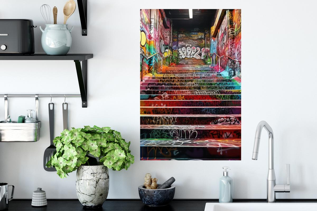 WANDTATTOO Treppe - Graffiti - Farben - Kunst Wandbild 40x60 cm - Multicolor, Kunststoff (40/60/0.1cm) - MuchoWow