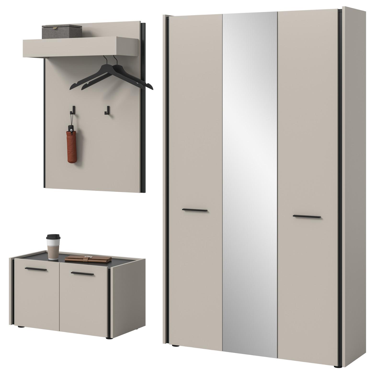 GARDEROBEN-SET 3-teilig Kaschmir 197 x 190 cm, Garderobenkombination mit Soft-Close - Kaschmir/Schwarz, Holzwerkstoff/Kunststoff (197/190/40cm) - Inn.Furn