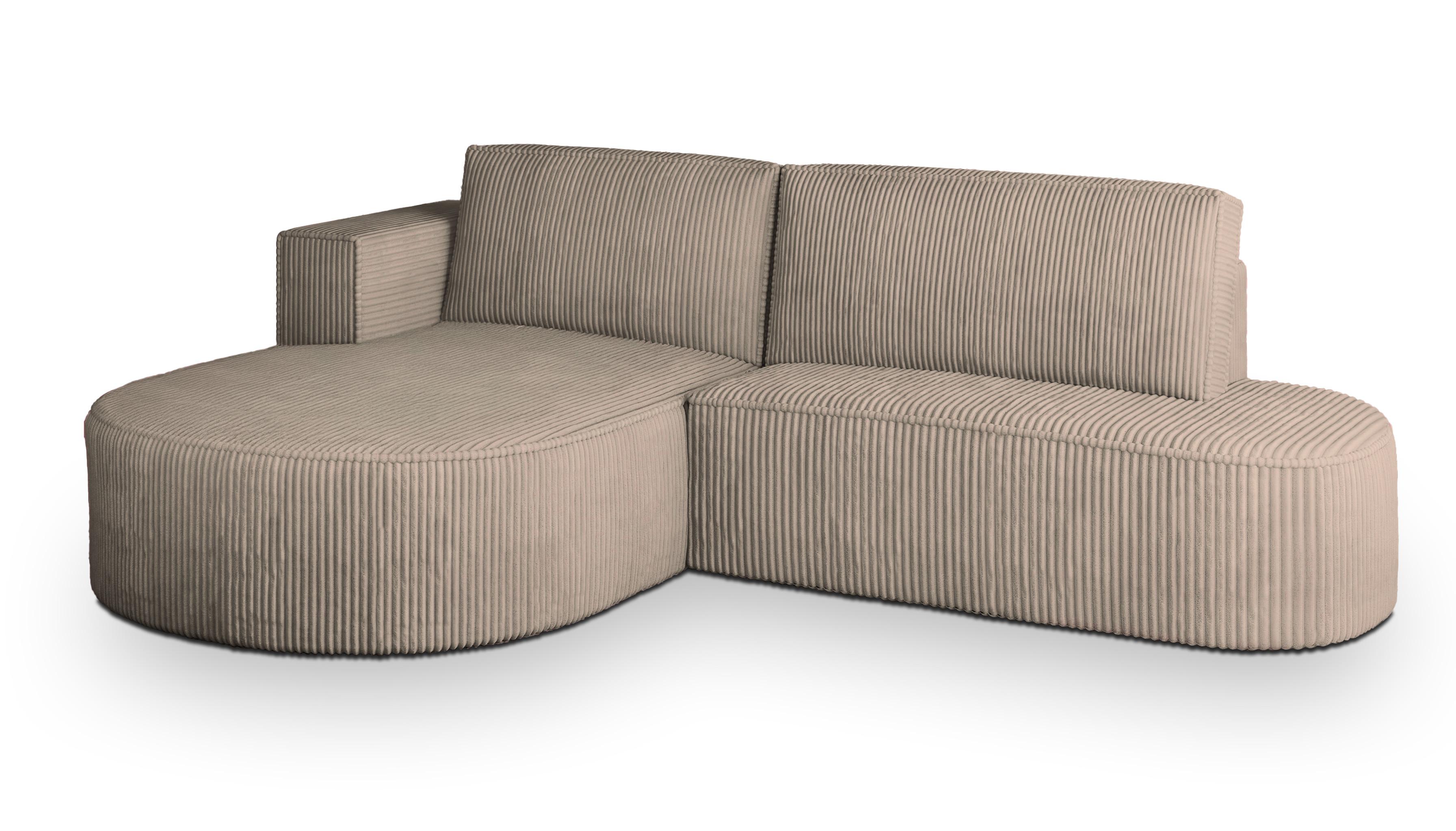 ECKSOFA CORTIO P L-S Beige Kordstoff mit Schlaffunktion - Beige, Holz (265/174cm) - MASSENO