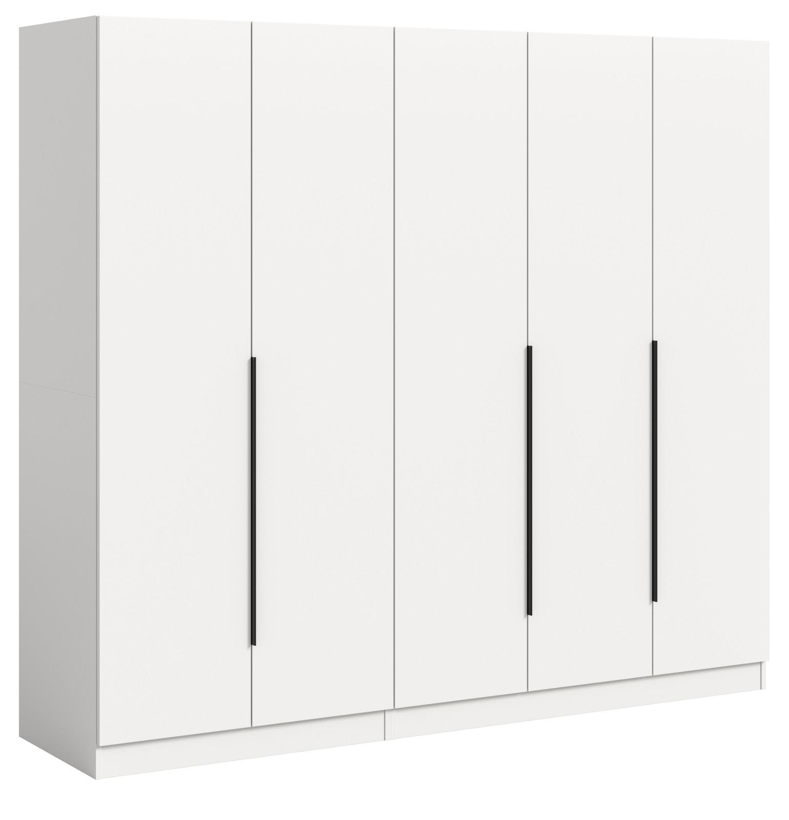 KLEIDERSCHRANK weiß 5-türig 2000 x 181 cm, Drehtürenschrank mit Kleiderstange - Schwarz/Weiß, Holzwerkstoff/Kunststoff (200/181/52cm) - Inn.Furn