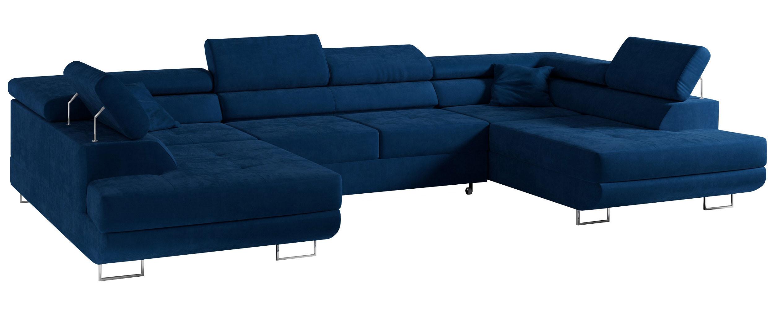 WOHNLANDSCHAFT GUSTAW U Dunkelblau Velvet - Silberfarben/Dunkelblau, Textil/Metall (340/55/205cm) - MKS